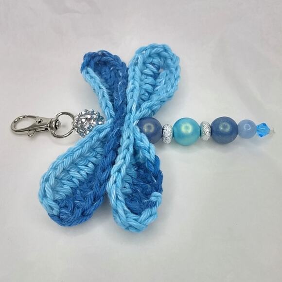 Artisan Made Beaded Dragonfly Keychain Crochet Wings Disco Ball Head Purse Charm - Picture 5 of 10